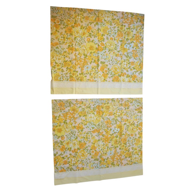 Vintage Yellow Orange Blue Pink Green Floral Window Curtains A