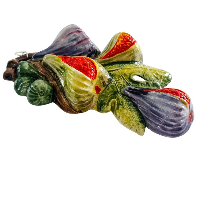 Rustic European Vintage-Style Italian Majolica Fig Wall Plaques by Bassano Del Grappa Ceramiche - Pair For Sale - Image 3 of 12