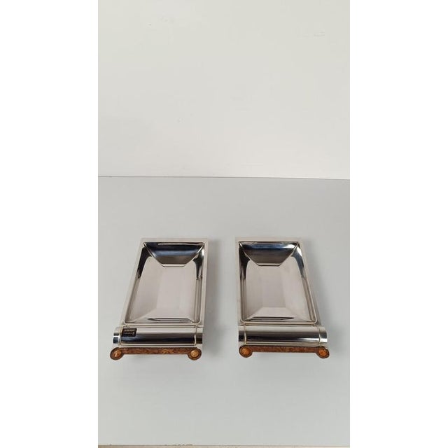Postmodern Serving Platters in Steel and Veneered Plywood, 1980s, Set of 2 For Sale - Image 13 of 18