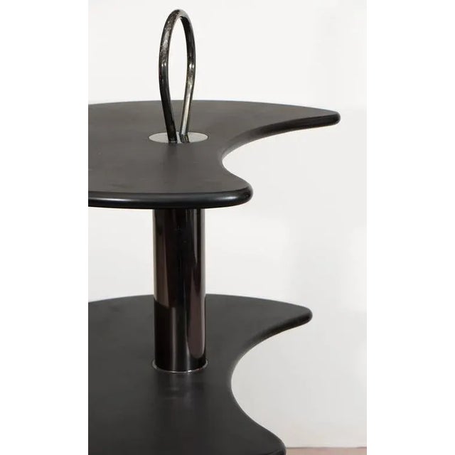 1980s Design Institute of America DIA Black Lacquered Circular Revolving Bar Cart For Sale - Image 5 of 10