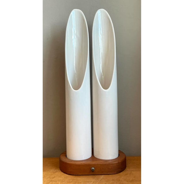 Off-white Vintage Modernist Ceramic Tube Lamp For Sale - Image 8 of 12
