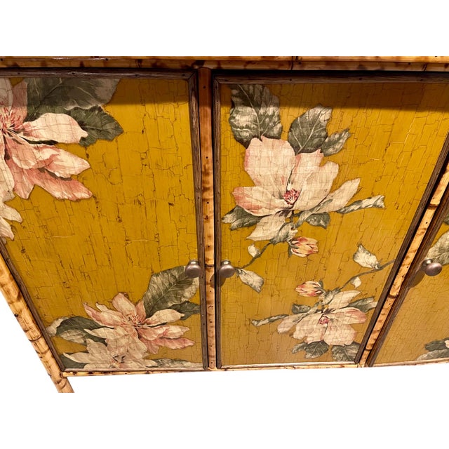 Gold Vintage Tortoiseshell Bamboo Large Floral Decoupage Chinoiserie Display Cabinet For Sale - Image 8 of 15