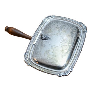 Vintage Silver Plated Embossed Hors d'Oeuvres Canapes Server With Wooden Handle For Sale