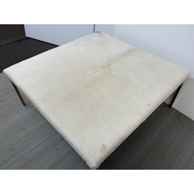 Modern Square Cowhide Ottoman + Brass Frame For Sale - Image 4 of 12