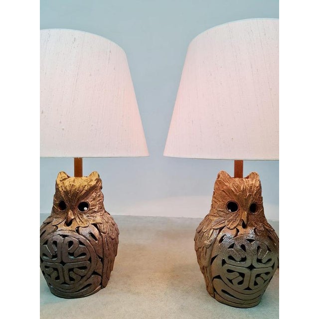 Vintage Ceramic Owl Lamps in Ceramic, 1970s, Set of 2 For Sale - Image 3 of 6