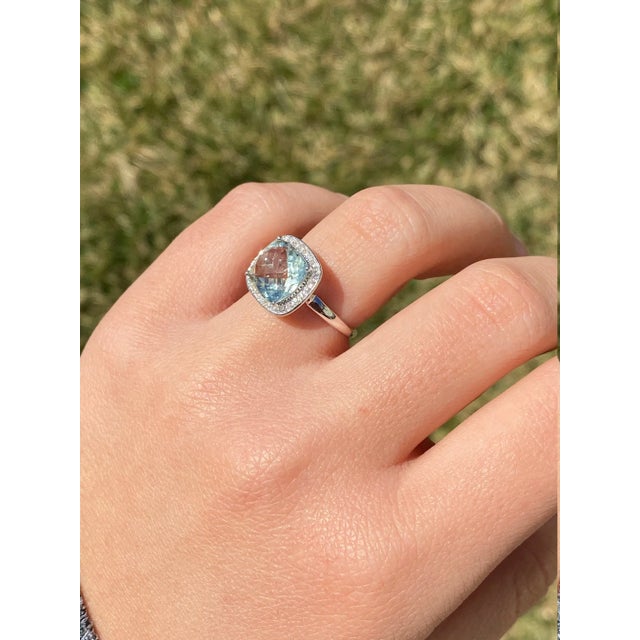 Silver The Simone: Ladies Contemporary Praisiolite and Diamond Ring in 14K For Sale - Image 8 of 9