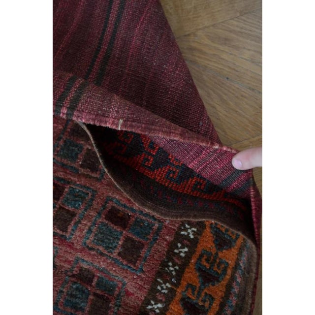Red Afghan Chuval Hand-Knotted Sack Fabric Rug For Sale - Image 8 of 9