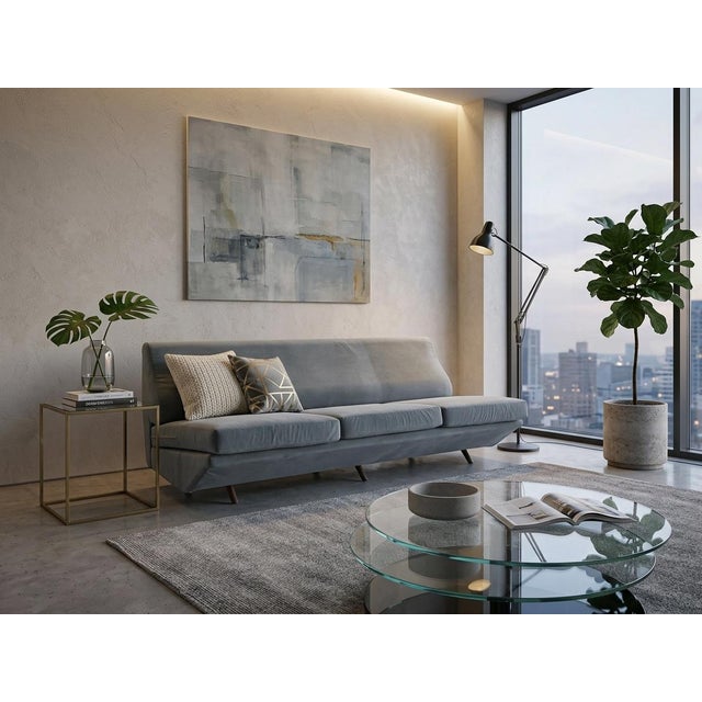 Metal Sage Green Fabric Sofa Bed in the style of Marco Zanuso for Arflex, 1950s For Sale - Image 7 of 8