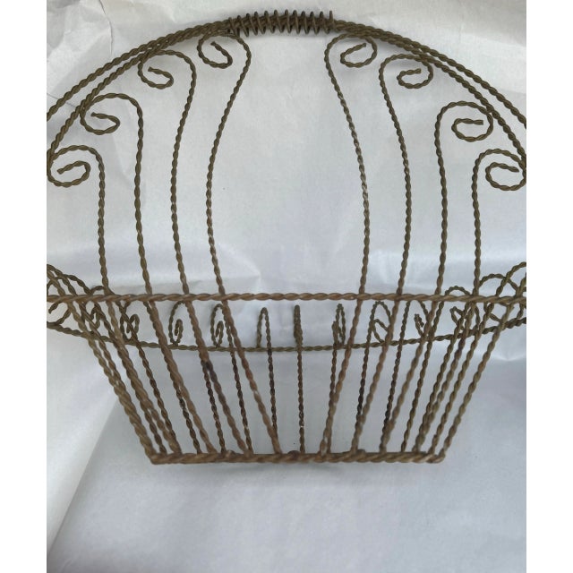 Vintage French-Style Twisted Wire Wall Basket – Ornate Scrollwork Garden or Plant Decor For Sale - Image 4 of 7