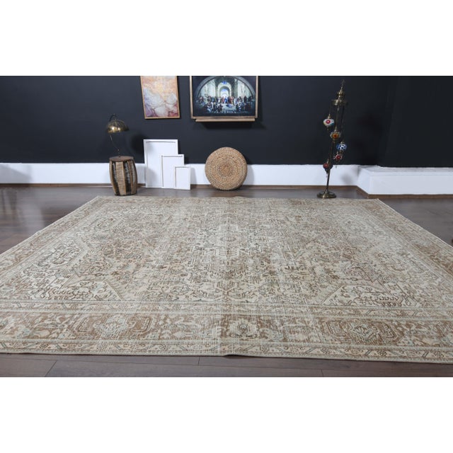 1970s Vintage Persian Handmade Wool Cotton Brown Area Rug For Sale - Image 11 of 11