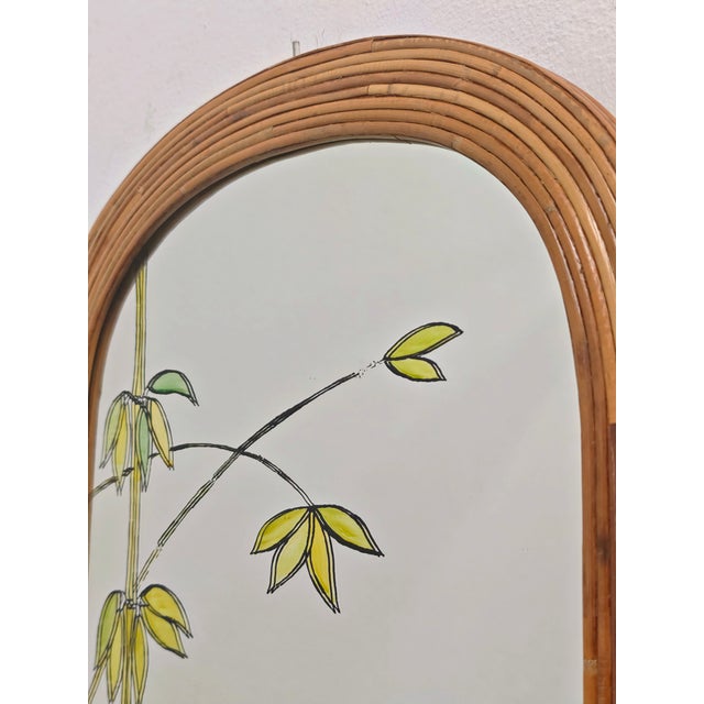 Italian Arched Mirror in Rattan Wicker, 1960s-1970s For Sale - Image 4 of 12