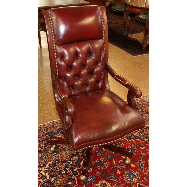 Hancock & Moore Hancock and Moore Tufted Oxblood Red Leather Adjustable Office Desk Chair For Sale - Image 4 of 10