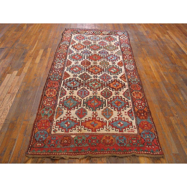 Ivory 1850s Ivory Geometric Tribal Antique n.w. Persian Rug 3'10" X 9'4" Handmade Wool Carpet For Sale - Image 8 of 10