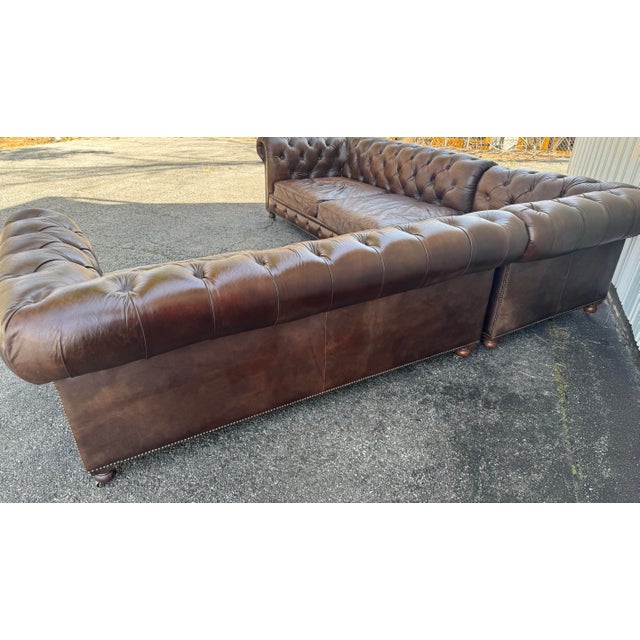 English Restoration Hardware Leather Kensington Sectional For Sale - Image 3 of 12