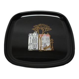 Large Mid-Century Black Resin Inlaid "Washington DC Street Scene" Cityscape Tray by Couroc for Garfinckel's For Sale
