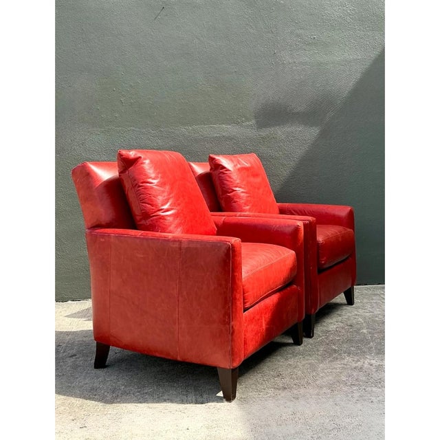 Mid-Century Modern Vintage Bassett Red Leather “Austin” Club Chairs - A Pair For Sale - Image 3 of 12
