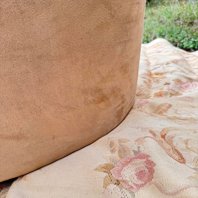 Tan 1990s Milo Baughman Style Suede Upholstered Barrel Back Swivel Chair For Sale - Image 8 of 12