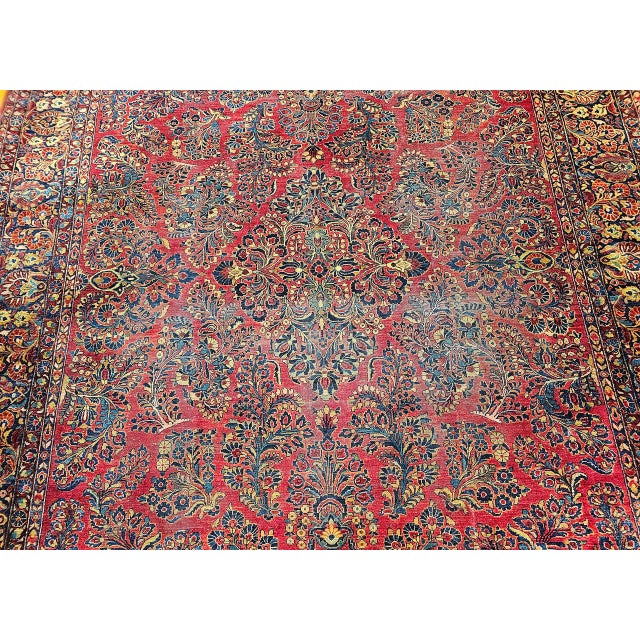 Antique Oversized Persian Sarouk Area Rug, Hand-Knotted Wool, Allover Floral Pattern, 10x18, Red & Navy For Sale - Image 12 of 18