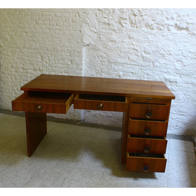 Brown Small Art Deco Cubist Desk in Walnut Veneer, Belgium, 1930 For Sale - Image 8 of 16