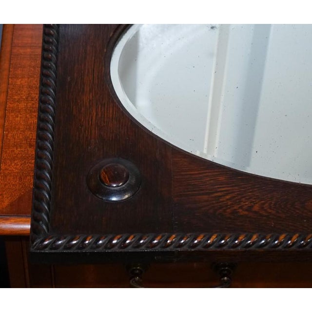 Antique English Arts & Crafts Oak Wall Mirror For Sale - Image 5 of 12