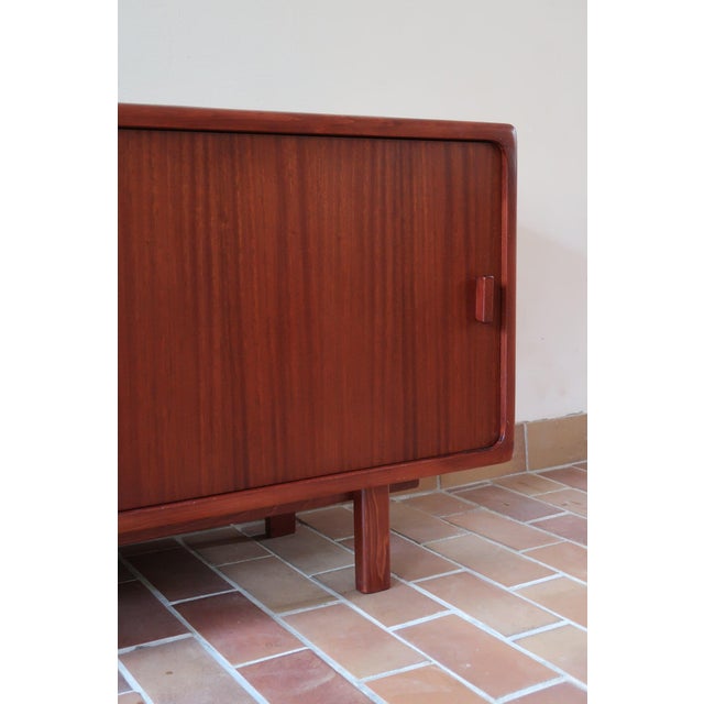 Teak Sideboard with Sliding Doors and Black Vinyl Top, 1970s For Sale - Image 12 of 18