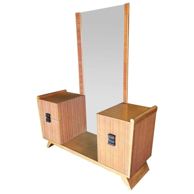 1940s Mid-Century Combed Wood Vanity W/ Stool by Paul Frankl for Brown Saltman, Attributed For Sale In Los Angeles - Image 6 of 10