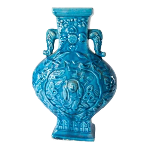 20th Century Chinese Electric Turquoise Blue Moon Flask Vase