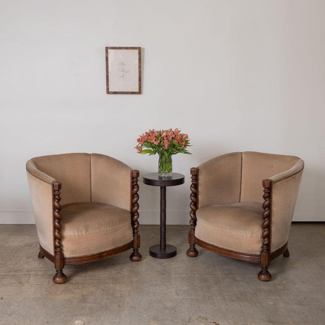 Incredible pair of antique armchairs from France, 19th century. Beautiful curved wood frame with carved barley twist...