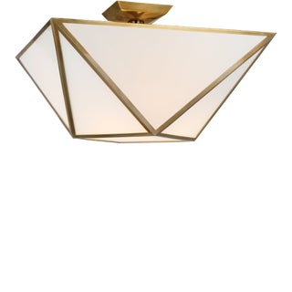 Julie Neill for Visual Comfort Signature Lorino Large Semi-Flush Mount in Hand-Rubbed Antique Brass with White Glass For Sale