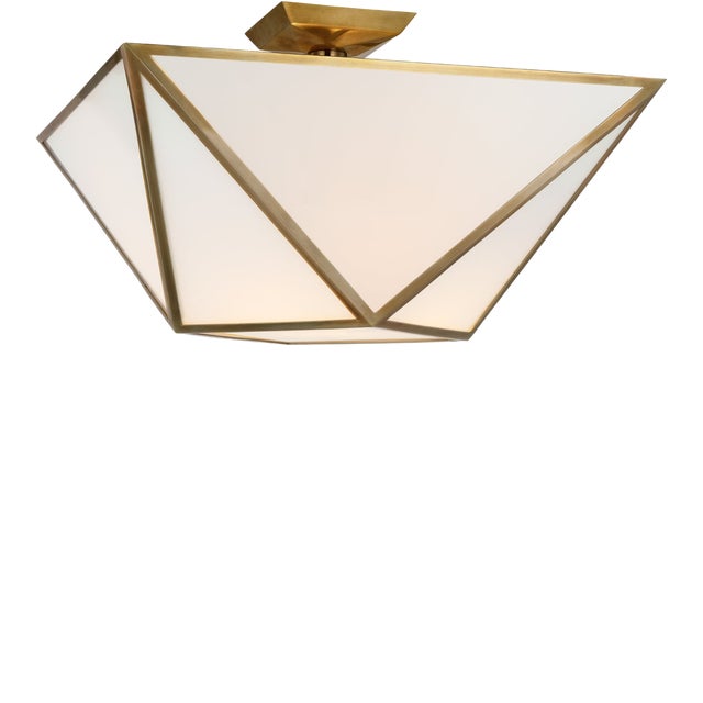 Julie Neill for Visual Comfort Signature Lorino Large Semi-Flush Mount in Hand-Rubbed Antique Brass with White Glass For Sale