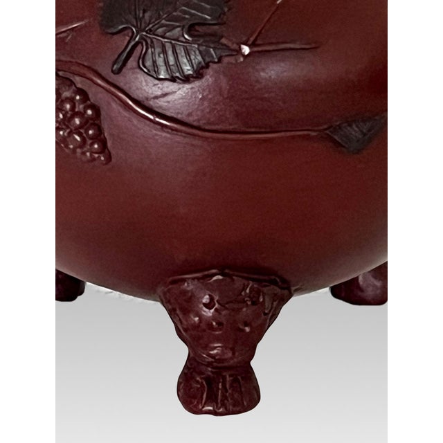 Mid 20th Century Chinese Grape and Vine Yixing Zisha Unglazed Teapot With Lion Face Legs, Artist Signed and Chopped For Sale - Image 9 of 13