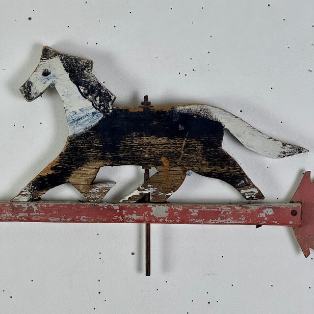 1920s Primitive Folk Art Handmade & Painted Wood Horse on Metal Arrow Weathervane For Sale - Image 9 of 10