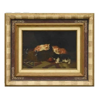 Lambrechon, Playing Kittens, Oil on Panel, Framed For Sale