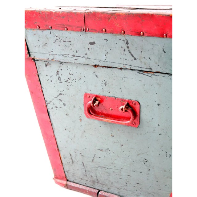 Antique Blue Hand-Painted Wood Trunk For Sale - Image 12 of 13