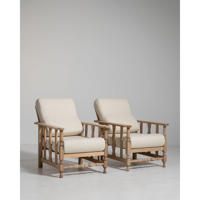 Pair of French Oak Reclining Armchairs with Bouclé Upholstery, Antique, France, Circa 1940 For Sale - Image 14 of 17
