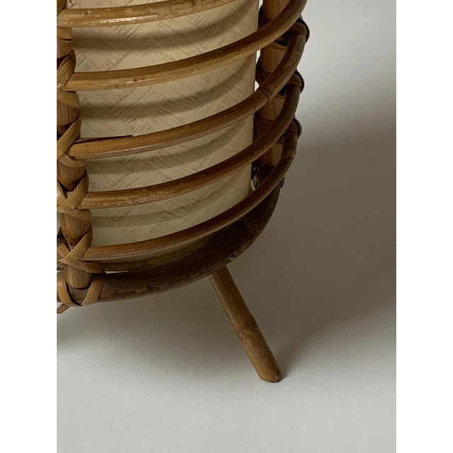 1960s Bamboo Cylindrical Table Lamp attributed to Louis Sognot, France, 1950s For Sale - Image 5 of 13