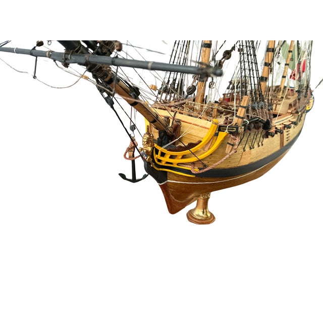 Wood Alan Burghart Scale Model of HMS Rose 1757 Wooden Ship Display Case Handmade For Sale - Image 7 of 17