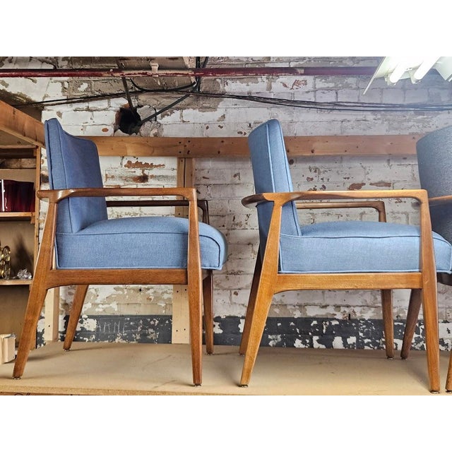 1950s Pair of Mid-Century Modern Accent Chairs - Light Blue (New Fabric) For Sale - Image 5 of 7