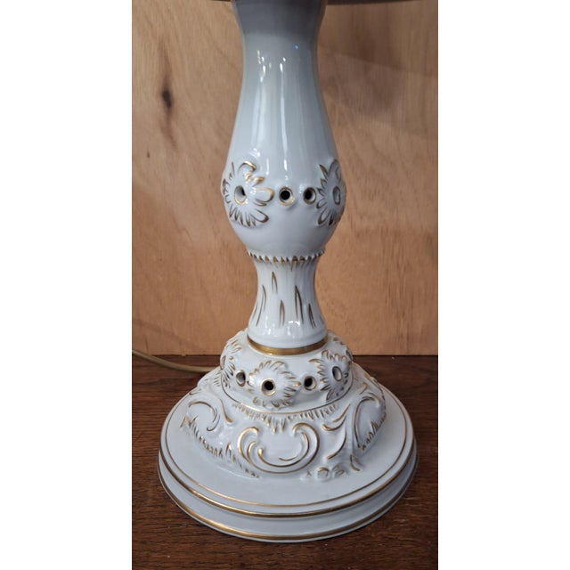 Vintage German Table Lamp with Hand-Painted Porcelain Base and Porcelain Shade from Schierholz, 1970s For Sale - Image 9 of 12