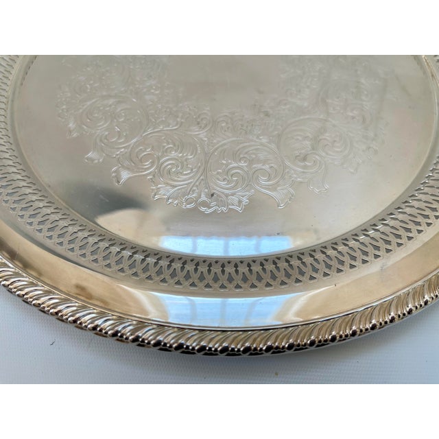 Mid 20th Century Large Wm Rogers Pierced Silverplate Round Serving Tray For Sale - Image 5 of 6