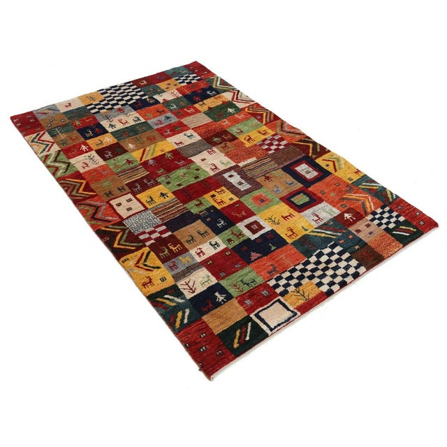 Pasargad DC Multi Color Fine Hand Knotted Gabbeh Rug For Sale - Image 4 of 4