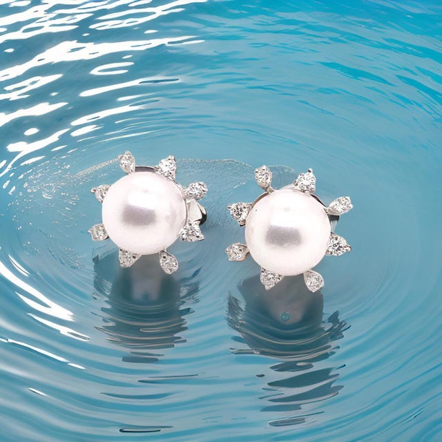Metal Diamond Akoya Pearl Earrings 14 Karat White Gold Certified For Sale - Image 7 of 15