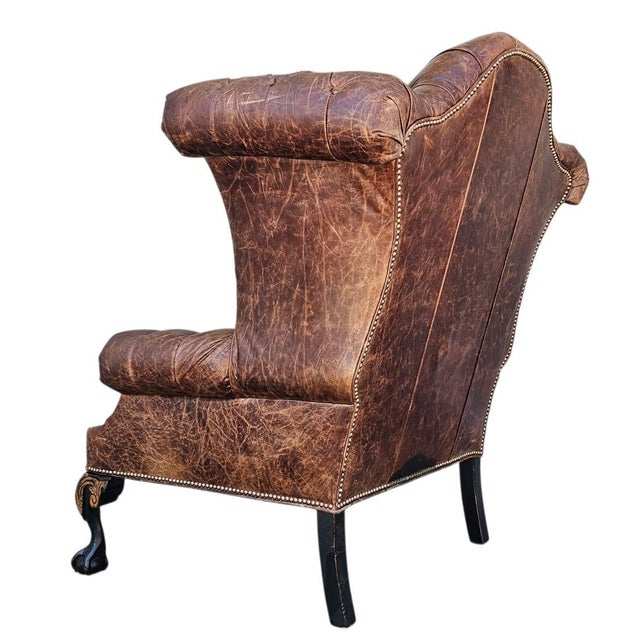 Attributed to Old Hickory Tannery Style Leather Wingback Tufted Chair For Sale - Image 17 of 18
