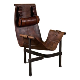 Patinated Jean-Paul Rykaert Leather Sling Chair For Sale