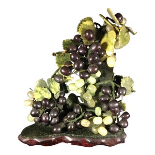 1920s Antique Jade and Hard Stone Grape Sculpture For Sale