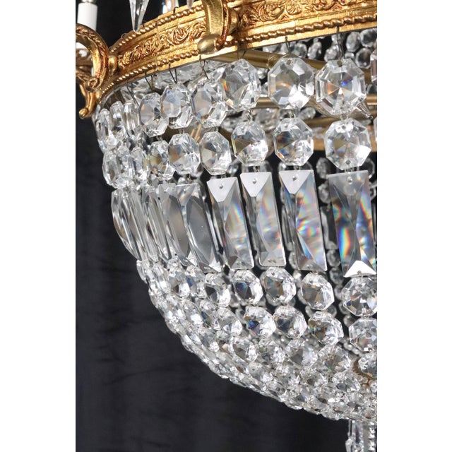 Mid 20th Century Large Scale Empire Crystal & Brass Basket Chandelier For Sale - Image 11 of 15