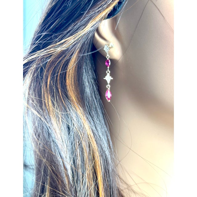 14k Yellow Gold Drop Earrings 4 Marquis Rubies 2.40 Pavé Diamonds 0.30 Carats, A Pair For Sale In New York - Image 6 of 9