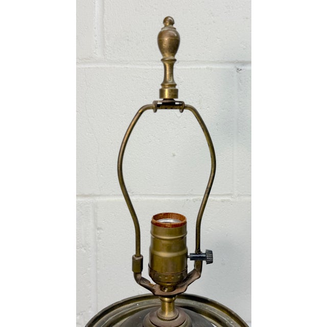 Brass Antique Ornate 1800's Electrified Heavy Brass Marble Stone Astral Oil Table Lamp For Sale - Image 8 of 11