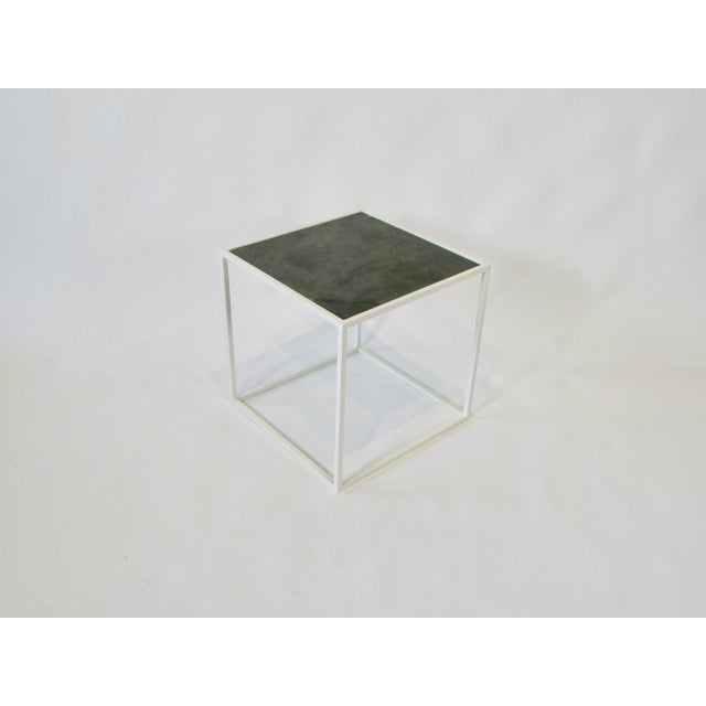Mid 20th Century White Square Steel Frame End Table With Slate Top For Sale - Image 4 of 8
