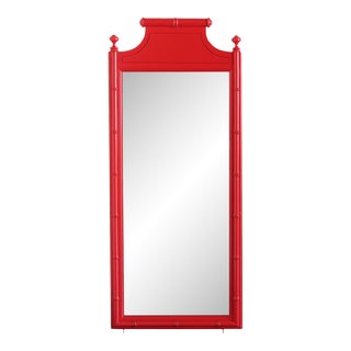 1970's Single Poppy Red Faux Bamboo Mirrors For Sale
